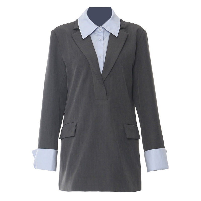 Office Deconstructed Contrast Hybrid Long Sleeve Pocketed Layered Collar Shirt