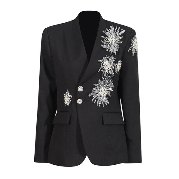 Opulent Firework Crystal & Sequin Embellished Two Button Tailored Blazer