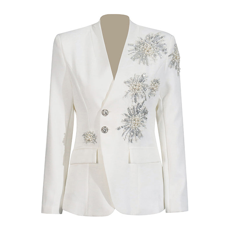 Opulent Firework Crystal & Sequin Embellished Two Button Tailored Blazer