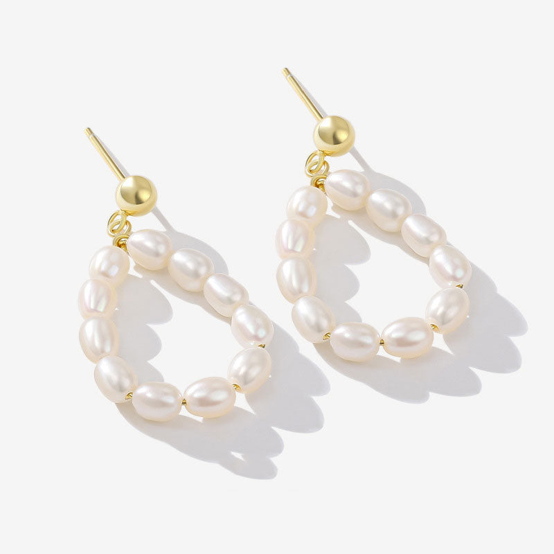 Opulent Two Tone Sterling Silver Plated Baroque Pearl Hoop Drop Earrings