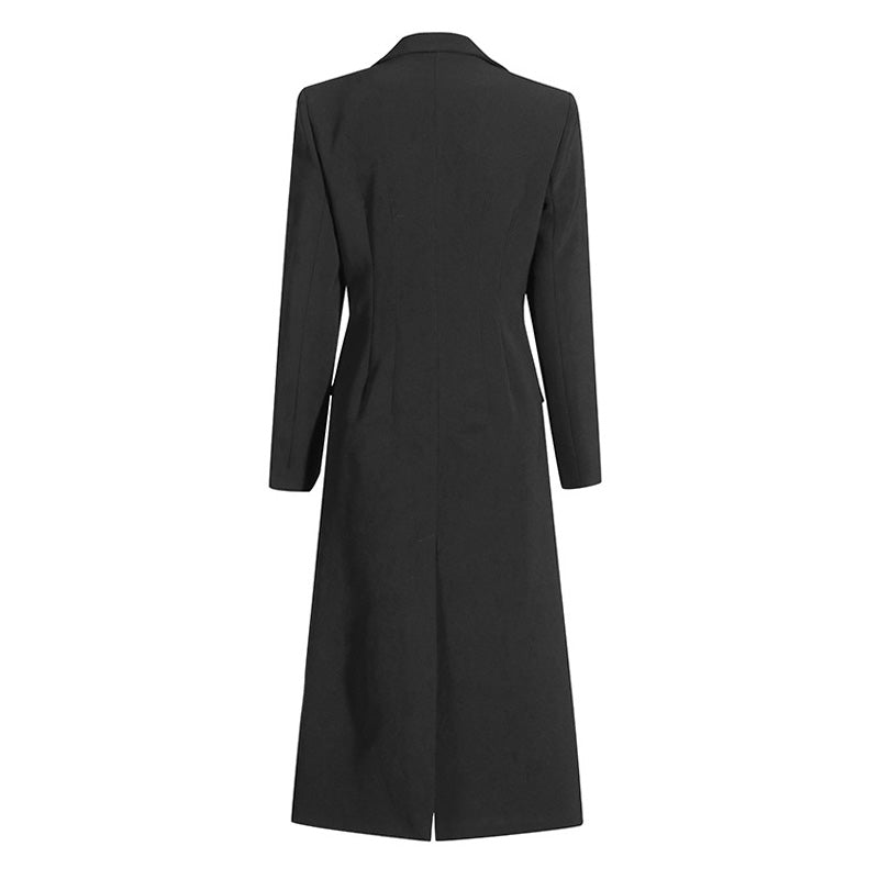 Preppy Belted Lapel Strong Shoulder Long Sleeve Tailored Blazer Midi Dress