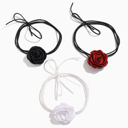 Retro Trio Silky Satin Rosette Mixed Color Tie Wrap Choker Necklaces