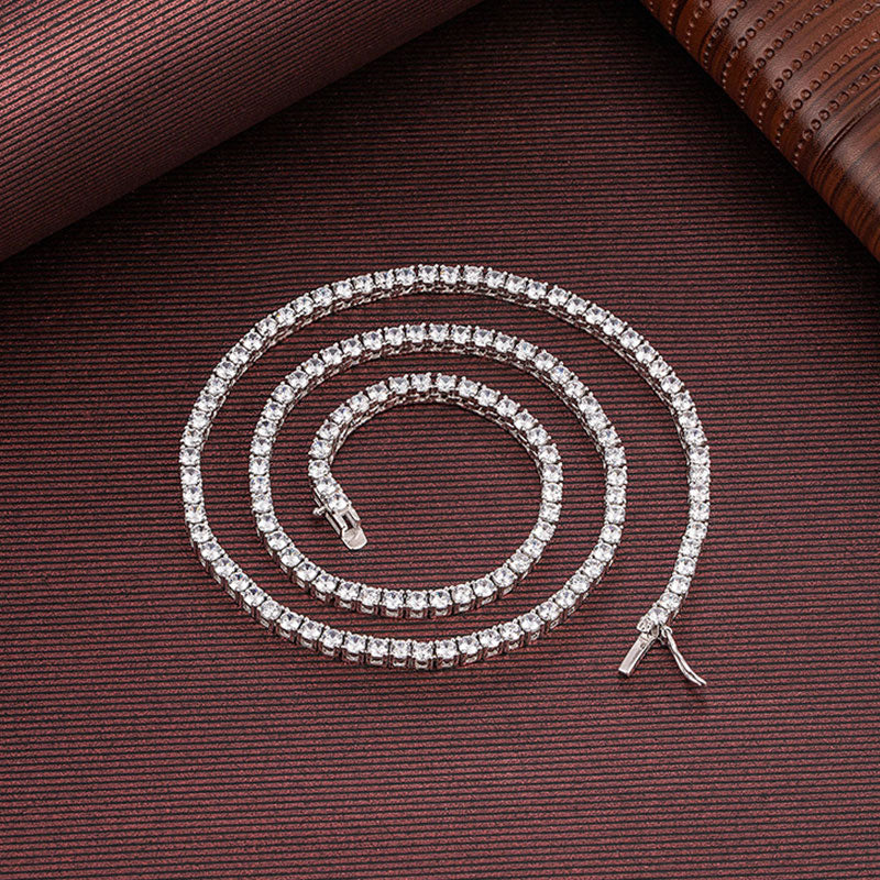 Rhodium Plated Sterling Silver 3MM Cubic Zirconia Tennis Chain Necklace