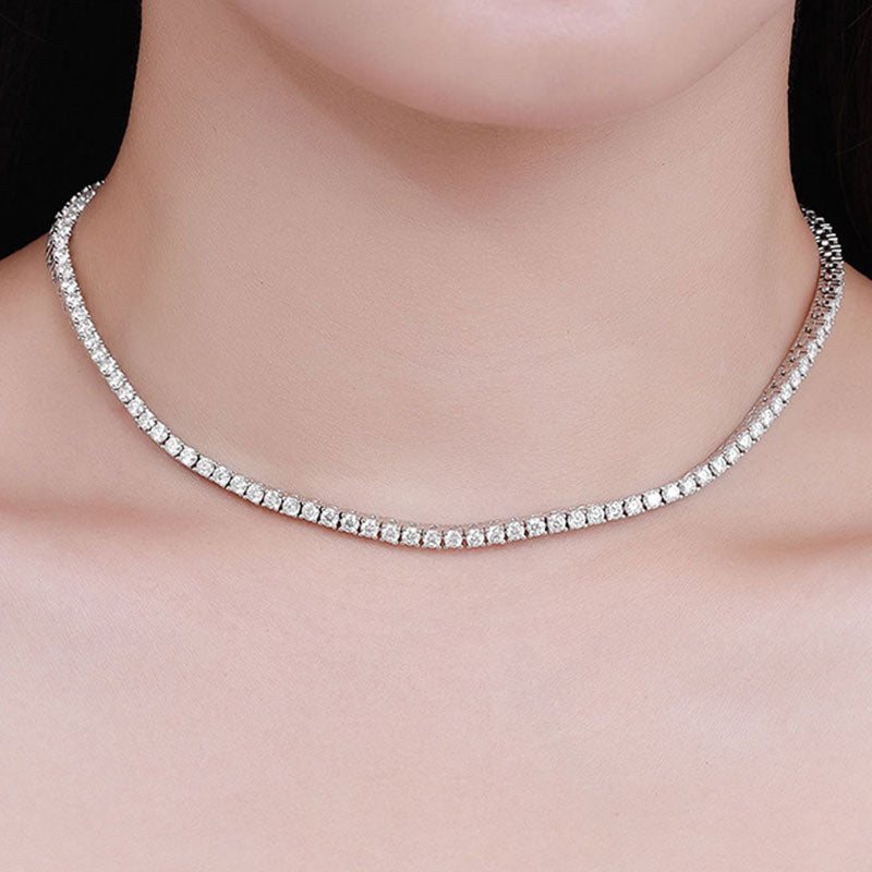 Rhodium Plated Sterling Silver 3MM Cubic Zirconia Tennis Chain Necklace