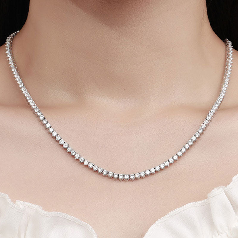 Rhodium Plated Sterling Silver 3MM Moissanite Tennis Chain Necklace