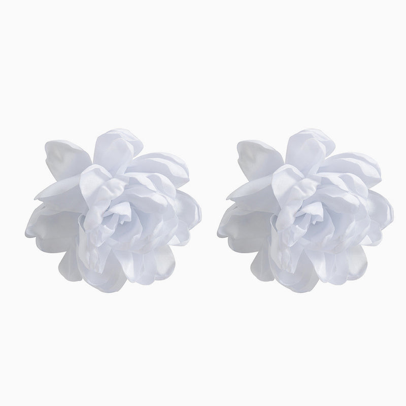 Romantic Solid Satin Large Rosette Lightweight Statement Stud Earrings