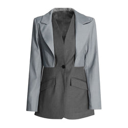 Sculptural Layered Collar Long Sleeve Two Tone One Button Tailored Blazer