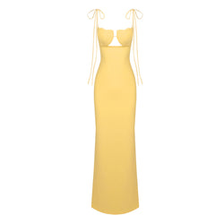 Sexy Shell Bra Notch Neck Tie Strap Sleeveless Bandage Fishtail Maxi Evening Dress