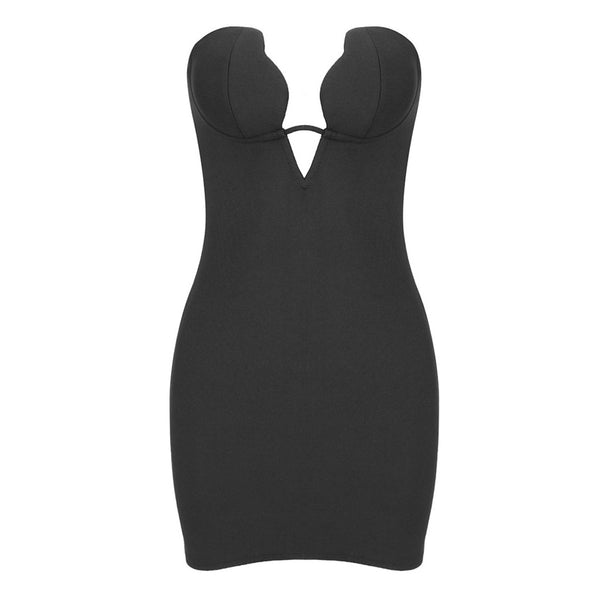 Sexy Strapless Deep V Cut Out Bustier Bodycon Bandage Mini Party Dress