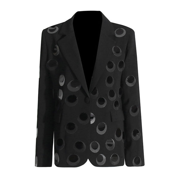 Sparkly Sequin Embellished Lapel Strong Shoulder One Button Party Blazer