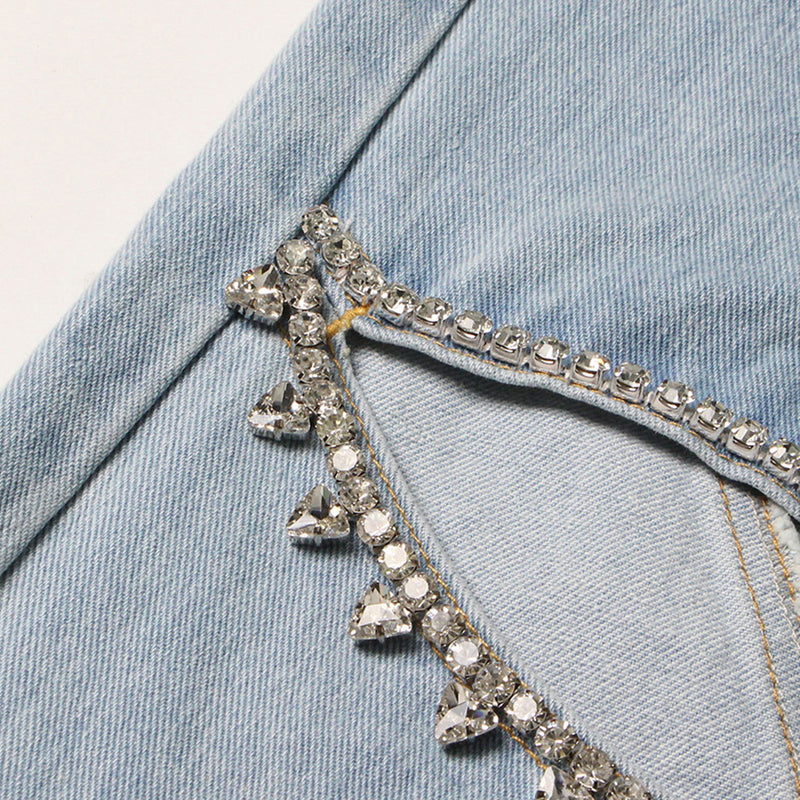 AREA Crystal-Embellished Flower Cutout Denim Pants