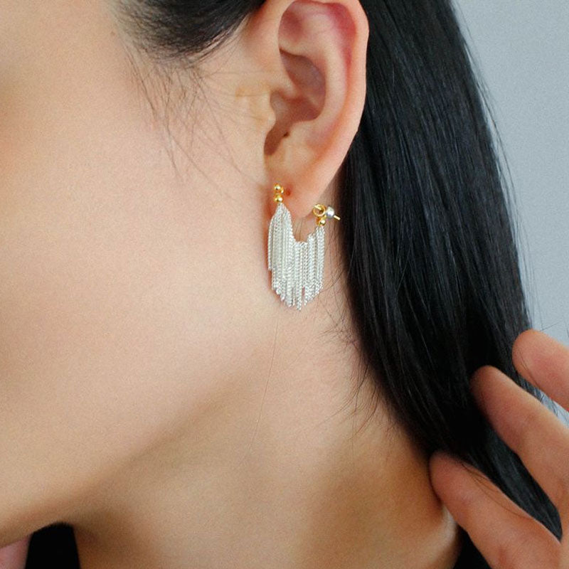 Two Tone 18K Gold Plated Sterling Silver Waterfall Fringe Earrings