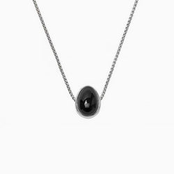 Two Tone Onyx Pebble Pendant Sterling Silver Plated Box Chain Necklace