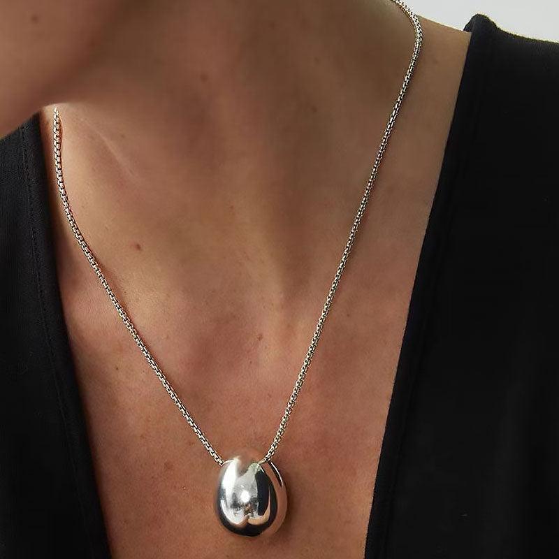 Two Tone Onyx Pebble Pendant Sterling Silver Plated Box Chain Necklace