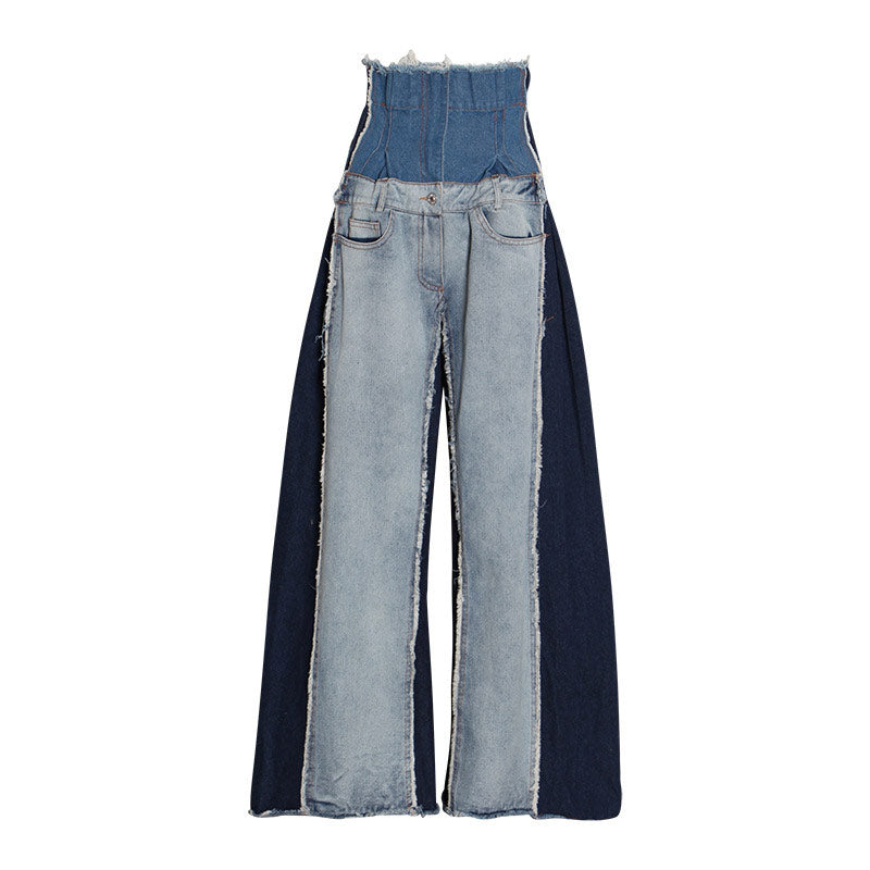 Color Block High Waist Wide Leg Distressed Jeans - Blue – Luxedress