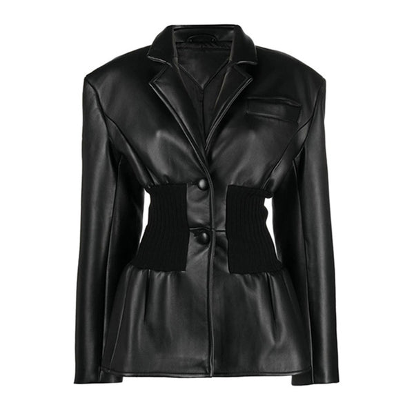 Cool Notched Lapel Collar Single Breasted Vegan Leather Jacket