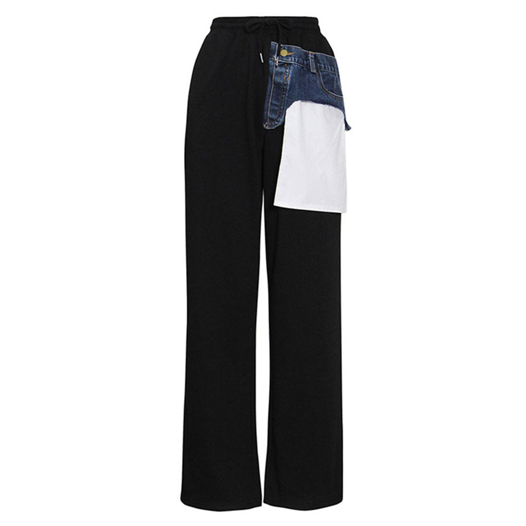 Deconstructed Inverted Pocket Denim Applique High Waist Sweatpants –  Luxedress