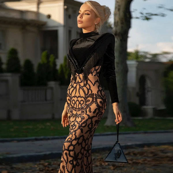 Womens Sweetheart Neckline Sparkly Sequin Bodycon Maxi Dress – Lotus Corner