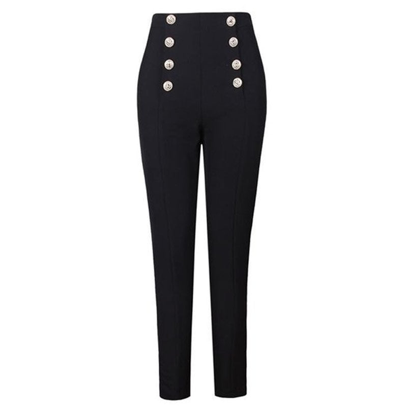 Iconic High Waist Button Front Crop Skinny Tapered Pants - Black – Luxedress