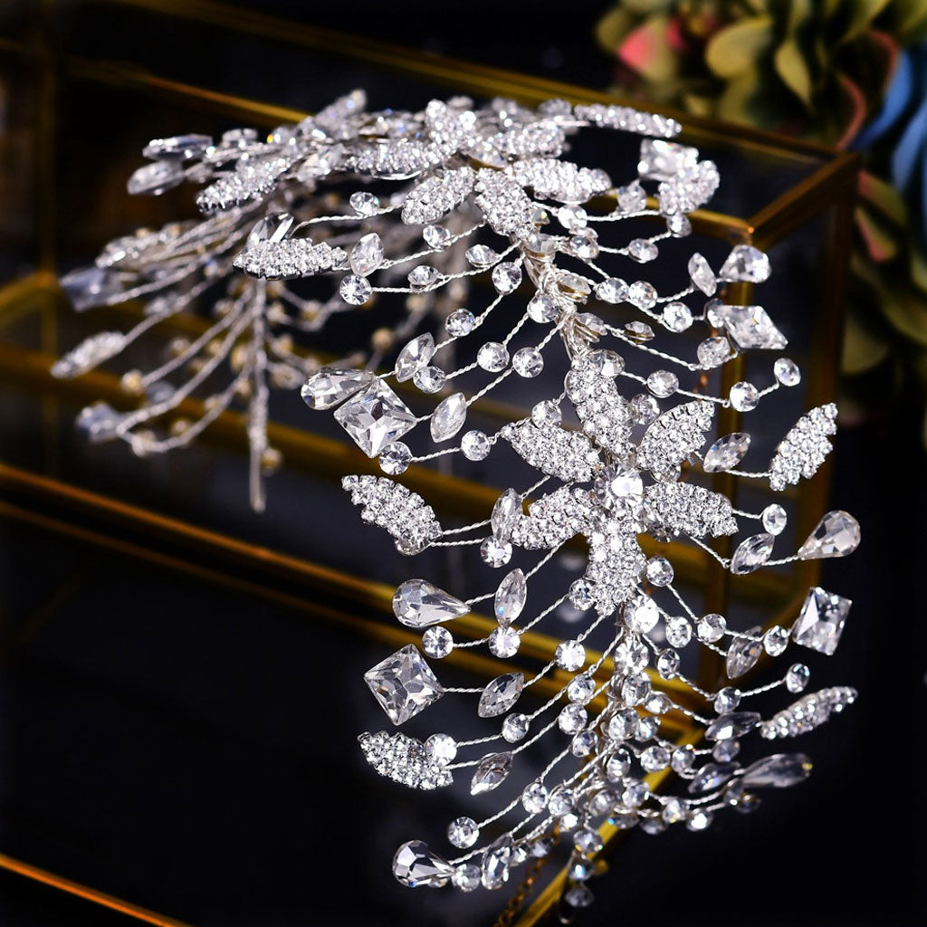 Luxurious Gemstone Crystal Embellished Bridal Headband - Silver – Luxedress