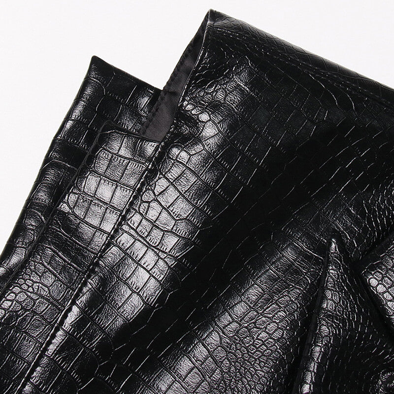Premium Crocodile Pattern Notch Lapel Single Button Cotton Blend Leather Vest