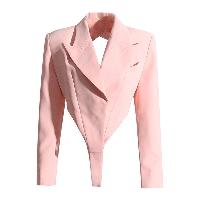 Empower Me Light Pink V Neck Long Sleeve Zipper Front Satin Corset