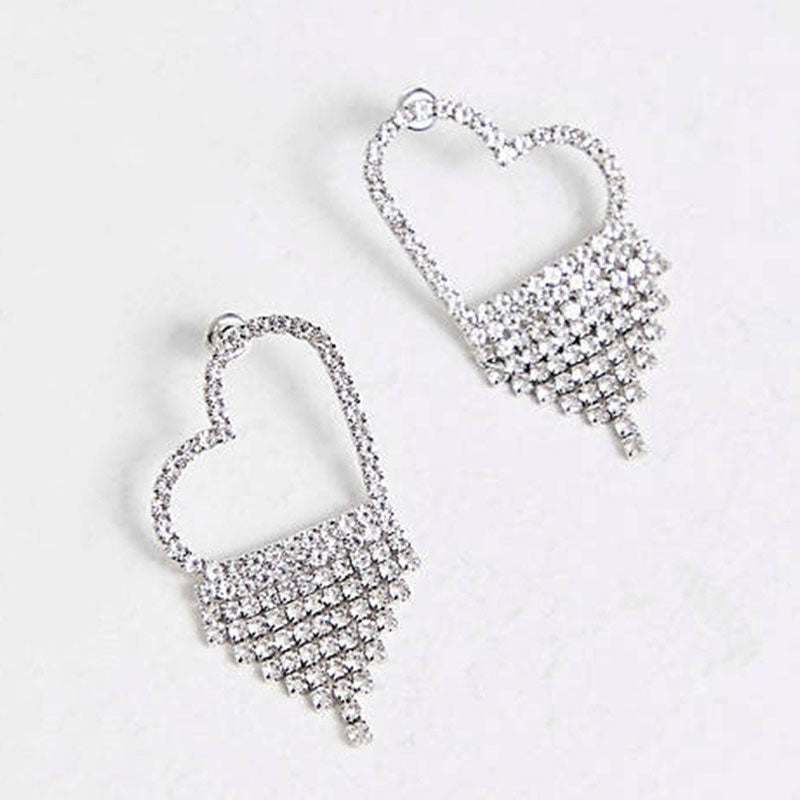 Glitzy Rhinestone Heart Dangle Earrings