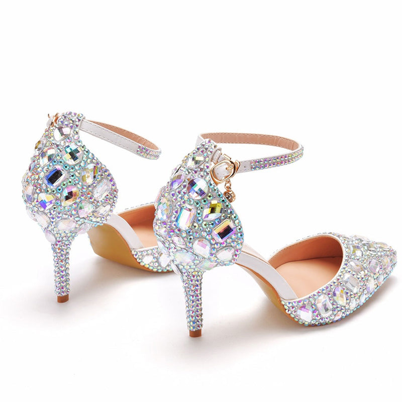 Sparkly Crystal High Heels Pointed Toe Rhinestone Wedding Bridal Shoes –  Okstyles