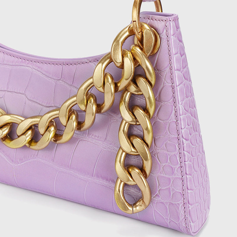 Small Hobo Bag Embossed Detail Elegant Zipper Chain